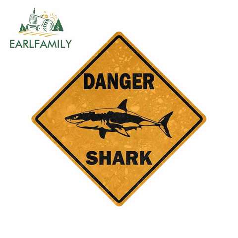 EARLFAMILY 13cm x 13cm Car Sticker Decal Car Bike Motorcycle Danger Sign Shark Area Surf Bumper Decor ► Photo 1/2