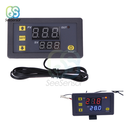 W3230 AC 110V 220V DC 12V 24V LED Digital Temperature Controller Thermostat Heating Cooling Control Switch NTC Sensor Probe ► Photo 1/6