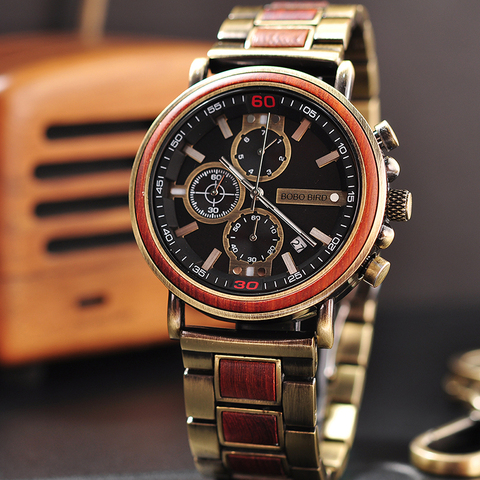 relojes hombre 2022 BOBOBIRD Men Wood Watches Chronograph Luxury Quartz Wristwatches with Gift Box reloj hombre V-T07 ► Photo 1/1