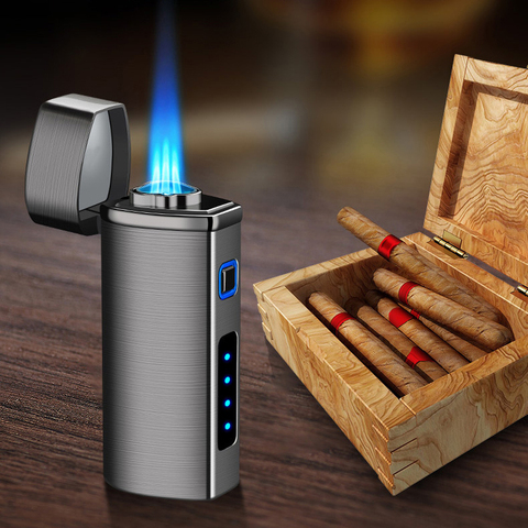 Metal Triple Torch Lighter Jet Butane Gas Windproof Gun Cigar Lighter Outdoor BBQ Lighter Cigar Turbo Lighter Gadgets For Men ► Photo 1/6