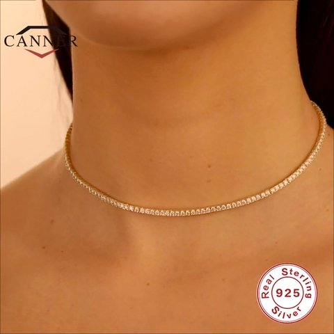 CANNER 925 Sterling Silver Hip Hop 2.0mmCZ Tennis Necklace For Women Gold Color Chain Choker Necklaces Fine Jewelry Collares ► Photo 1/6