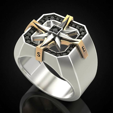 Exquisite retro S925 two-color compass seal geometric jewelry men's engagement wedding gift ring ► Photo 1/5