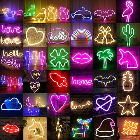 Led Neon Light Wall Art Sign Bedroom Decor Rainbow Hanging Night