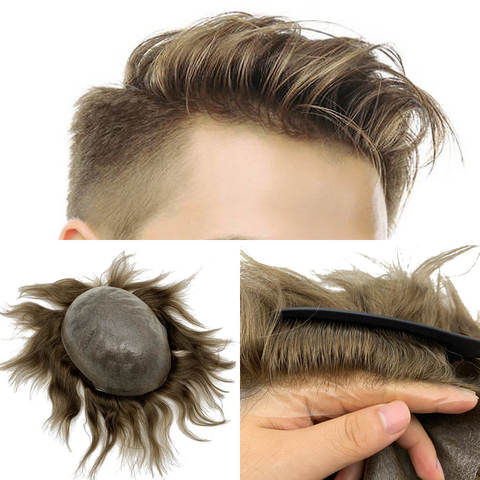 Invisible knot natural hairline men toupee 100% Euro-Touch human hair front toupee ► Photo 1/6