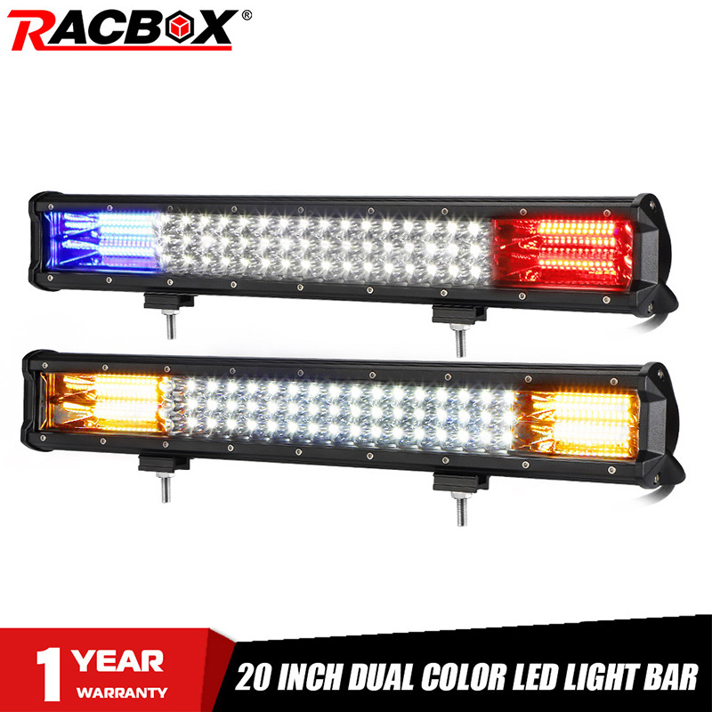 20 Inch Offroad LED Light Bar Dual Color White Amber Blue Red Spot