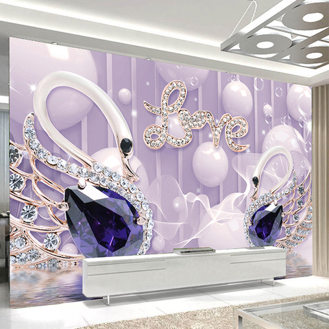 Custom 3D Photo Wallpaper LOVE Romantic Modern Swan Jewelry Living Room Sofa TV Background Wall Decoration Mural Papel De Parede ► Photo 1/6