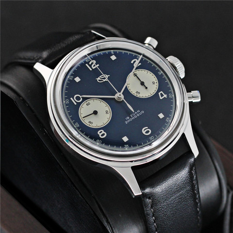 RED STAR 1963 38mm Dark Blue Men Chronograph Watch Acrylic Sapphire Glass Mirror ST1901 Gooseneck Clock Man relogio masculino ► Photo 1/6