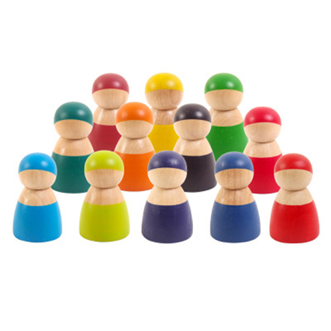 12pcs Baby Wooden Rainbow Friends Peg Dolls Toy Safety Paint Pretend Play People Figures for Kids Christmas Craft Handmade Gifts ► Photo 1/6