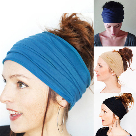 2022 New Fashion Women Hair Accessories 1PC Soft Elastic Wide Yoga Head Wrap Soft Tube Scarf Hairband Solid Color Bib Headscarf ► Photo 1/6