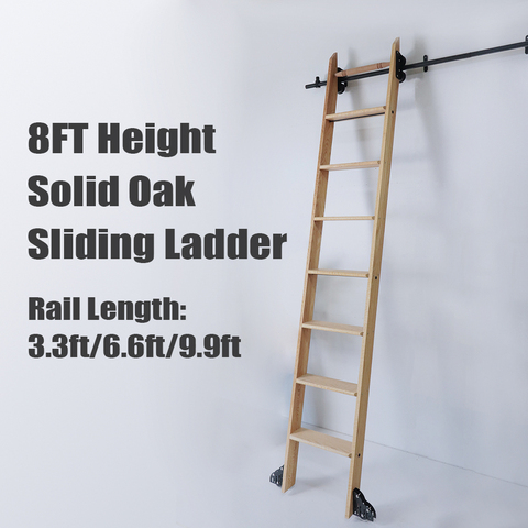 8FT / 9FT DIY Oak Ladder with Black sliding track and bottom wheel ► Photo 1/6