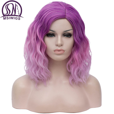MSIWIGS Woman Two Tone Short Pink Blue Wigs Short Curly Ombre Synthetic Hair Wig For Black White Women Cosplay Bob Wigs ► Photo 1/6