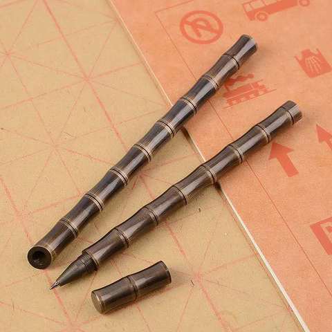 Handmade Bamboo Brass Ballpoint Pen Outdoor Tactical Self-Defence Pen Camp Hike Travel Pen Stationery Office school supplies ► Photo 1/2