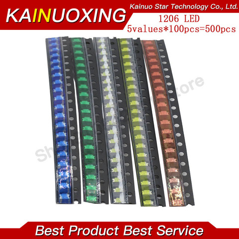 5 x 100pcs/Color=500pcs New 1206 Red/Green/Blue/White/Yellow SMD LED kit ► Photo 1/1