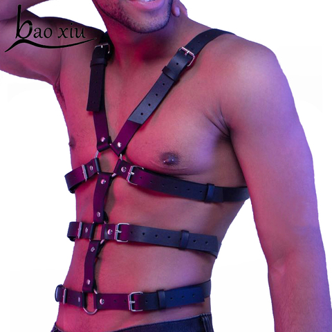 New Vintage gothic leather Corset belts sexy chest straps shoulders belt suspenders Men body harness female wide belt accessory ► Photo 1/6
