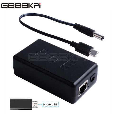 GeeekPi Gigabit Raspberry Pi 4 B / 3B+ Active PoE Splitter USB TYPE C 48V to 5V Power Over Ethernet cable PoE Switch ► Photo 1/6