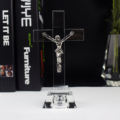 Hot Sell Crystal Glass Cross Jesus with LED Baby Christian Shower Souvenir Gifts Religious Figurine Statue Home Decoration ► Photo 1/6