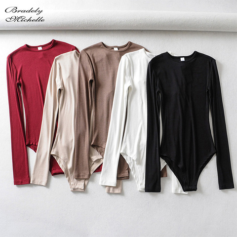 BRADELY MICHELLE 2022 Autumn Pure Cotton Sexy Women Slim Long-Sleeve O-neck Tops Bodysuits female rompers streetwear Jumpsuits ► Photo 1/6