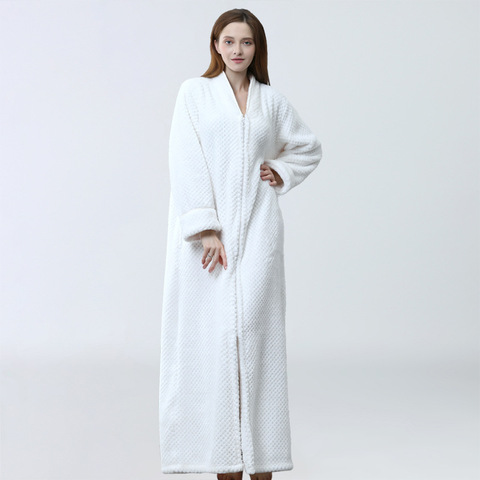 Bathrobe Women Warm Thicken Zipper Hooded Robe Zipper Flannel Kimono Bath Robe Dressing Gowns Sleepwear Homewear ► Photo 1/6