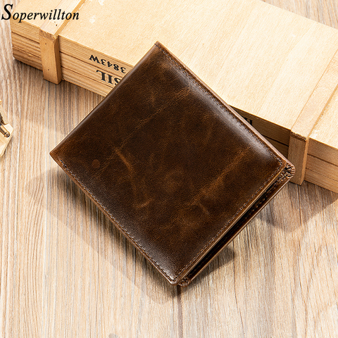 Men's Wallet  100% Genuine Leather Purse Holder Business Anti-Theft Credit Card Rfid Short Wallet Male Slim Coin Purse Money Bag ► Photo 1/1