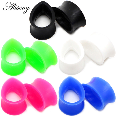 Alisouy 2pcs Flexible Silicone Water Drop Ear Plugs Gauges Plugs Tunnels Body Jewelry Piercing Stretcher Teardrop Ear Expanders ► Photo 1/6