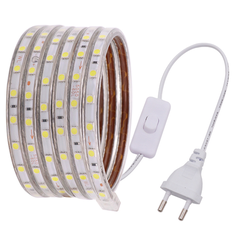 220V Flexible LED Strip Light SMD 5050 Waterproof 60leds/m 1m 5m 10m 15m 20m 100m Warm White/White/RGB Ribbon with Switch Plug ► Photo 1/6