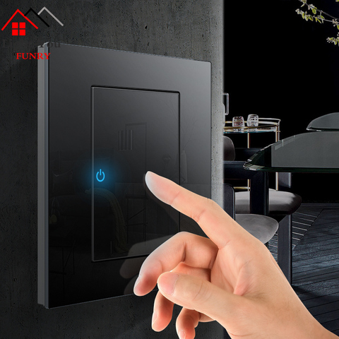 1 2 3 4 Gang 1 2 Way Household Switch Socket Type 86 Wall Socket  With Led Tempered Glass Mirror Reset Switches 86*90mm ► Photo 1/5