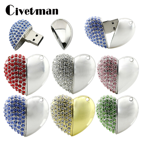 Real Capacity 128GB USB Flash Drive Crystal Heart USB Stick 4GB 8GB 16GB 32GB 64GB Pen Drive 256GB Flash Memory Disk Lover Gift ► Photo 1/6