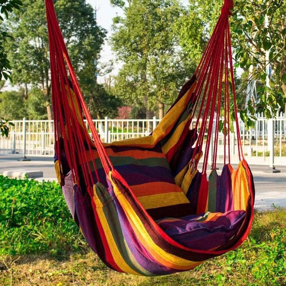 Outdoor Hammock Swing Chair Hanging Rope Camping Travel Garden Seat With Pillow