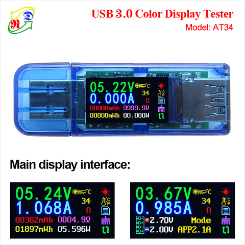 RD AT34 AT35  USB 3.0 color LCD Voltmeter ammeter voltage current meter multimeter battery charge power bank USB Tester ► Photo 1/6