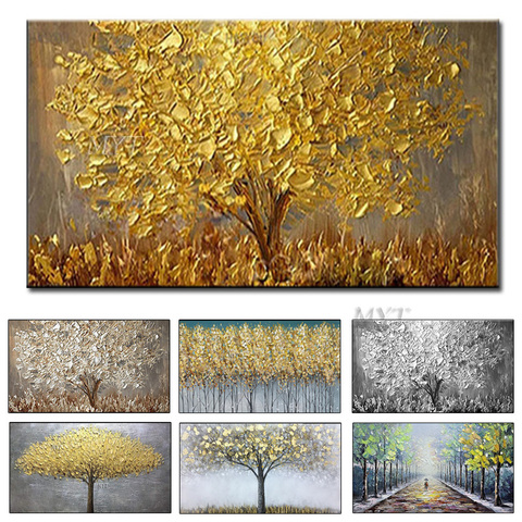 New Handmade Large Modern Canvas Art Oil Painting Knife Golden Tree Paintings For Home Living Room Hotel Decor Wall Art Picture ► Photo 1/6