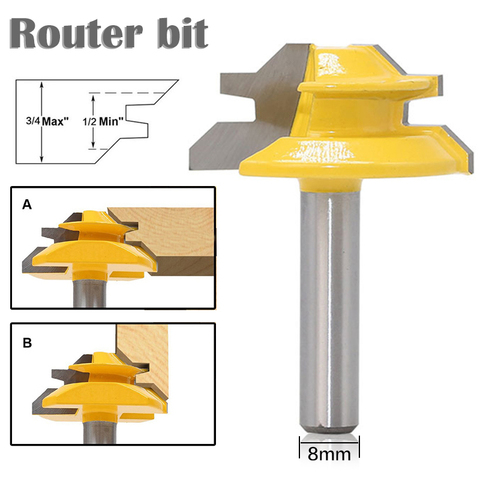 1Pc 45 Degree Lock Miter Router Bit 8*1-1/2 Inch Shank Woodworking Tenon Milling Cutter Tool Drilling Milling For Wood Carbide ► Photo 1/6
