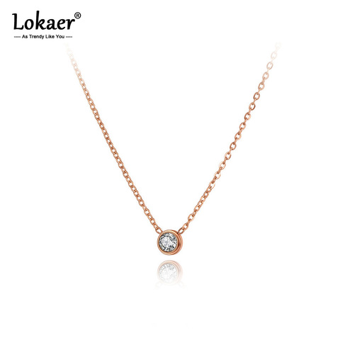 Lokaer Titanium Stainless Steel Round CZ Crystal Charm Choker Necklaces For Women Girl Trendy Rhinestone Pendant Necklace N20253 ► Photo 1/6