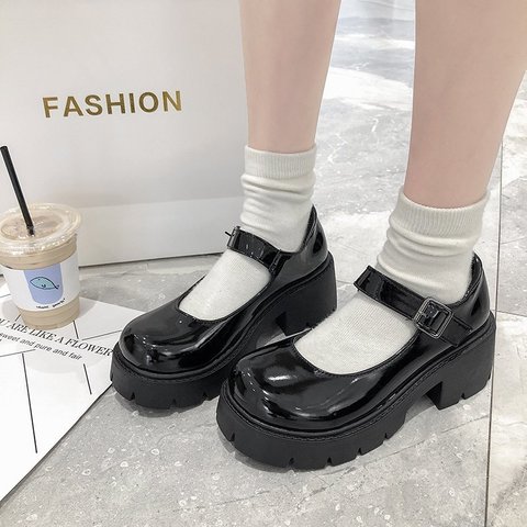 Rimocy Patent Leather Mary Jane Shoes for Women 2022 Autumn Chunky Platform Ankle Strap Pumps Woman Thick Bottom Lolita Shoes ► Photo 1/6