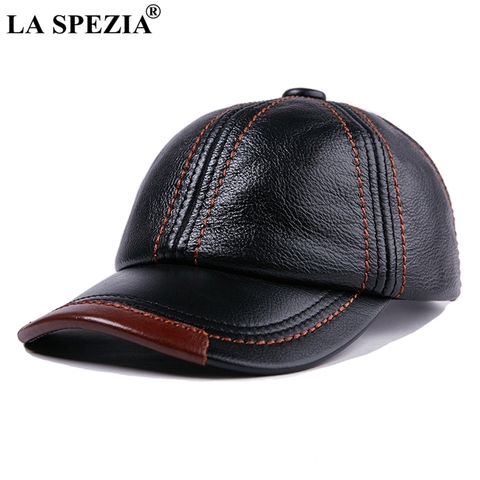 LA SPEZIA Genuine Leather Baseball Cap Men Black Cowhide Hat Snapback Male Adjustable Autumn Winter Real Leather Peaked Hats ► Photo 1/6