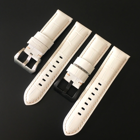 24MM Pearl White Thick Crocodile pattern Genuine leather Watchband Watch Strap Replace For PAM PAM312 PAM111 PAM441Bracelet Belt ► Photo 1/6