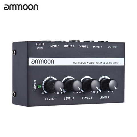 ammoon MX400 4 Channels Mixer Mixing Console Ultra-compact Low Noise Line Mono Audio Mixer with Power Adapter ► Photo 1/6