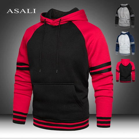 Strip Hooded Pullover Warm Fleece Hoodies Men Sweatshirt 2022 New Spring Autumn Solid Black Color Hip Hop Streetwear Man's Hoody ► Photo 1/6