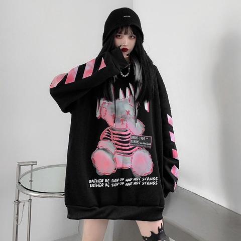 Cartoon Punk Hoodie Streetwear Black Hip Hop Women Amine Sweatshirts Casual Autumn High Street Bear Hoodies Funny Harajuku Tops ► Photo 1/6