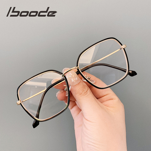 iboode Polygonal Flat Myopia Glasses Women Fashion Trendy Large Frame Anti-blue light Near Sight Men Eyewear -1.0 -1.5 -2.5 -4.0 ► Photo 1/6