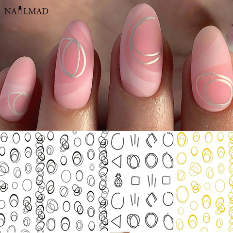 3D Gold Silver White Black Star Nail Art Stickers Geometry Transfer Nail  Decals