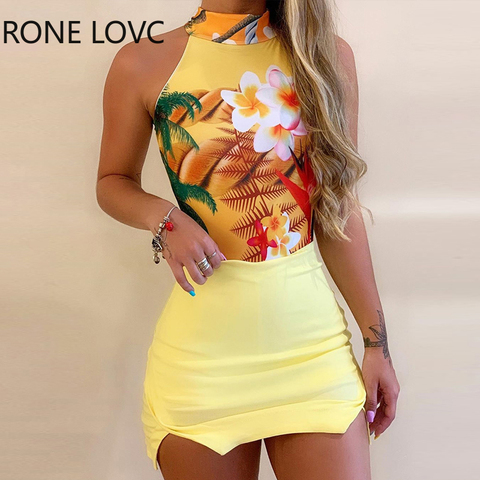 Women Blooming Floral Print Top & Mini Skirt Set Casual Dress  Elegant Fashion Chic Dress ► Photo 1/3