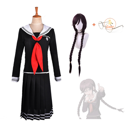 Danganronpa Toko Fukawa Cosplay Costume Round Glasses Dark Purple Wig Skirt Set Dangan Ronpa Sailor Suit Japanese School Uniform ► Photo 1/6