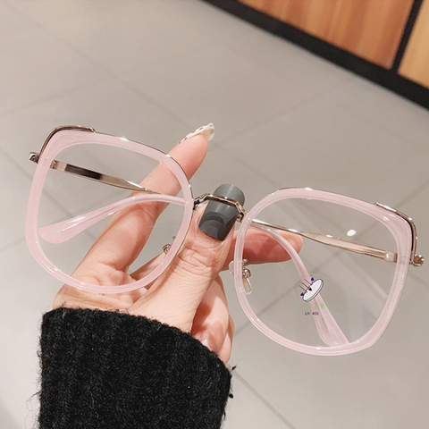 SO&EI Fashion Oversized Square Women Glasses Frame Vintage Clear Anti-Blu-Ray Eyewear Men Optical Pink Frame Computer Goggle ► Photo 1/6