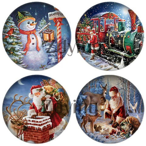 Zdying 5pcs/lot Round Glass Cabochon Christmas Deer Tree Pattern Dome Flatback Base Tray Blank DIY Making Gift Jewelry Findings ► Photo 1/4