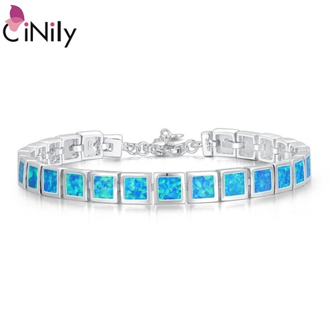CiNily Blue & White Fire Opal Stone Wide Chain Link Bracelets & Bangles Silver Plated Metal Square Luxury Jewelry Woman Girl ► Photo 1/6