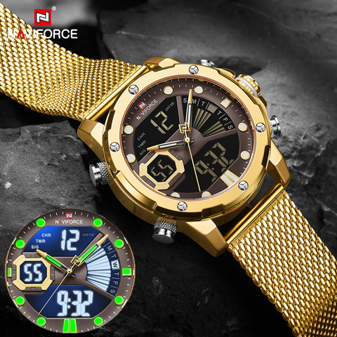 NAVIFORCE Mens Sport Watches Luxury Gold Quartz Steel Strap Waterproof Military Digital Wrist Watch Clock Relogio Masculino 2022 ► Photo 1/6