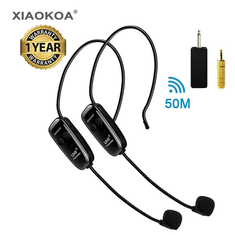 Wireless Microphones Headset, UHF Dual Wireless Mic, 2 Wireless Mics & 1 Receiver, Headset and Handheld 2 In 1 Rechargeable for ► Photo 1/6