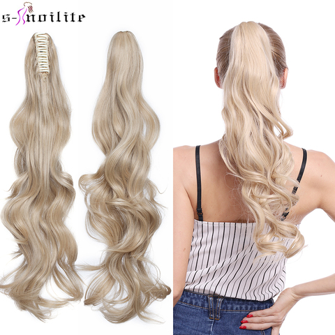 SNOILITE synthetic long natural claw clip on ponytail hair extension wavy style Pony Tail Hairpiece Black Brown for women ► Photo 1/6