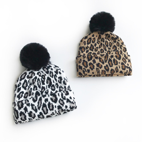 Fashion Child Winter Leopard Printed Kids Knitting Hat 2022 Autumn and Winter New Crochet Warm Hat Skullies Boy Girl Caps Travel ► Photo 1/6