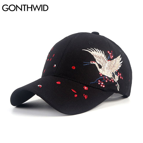 GONTHWID Baseball Cap Streetwear Hip Hop Embroidery Japanese Crane Cherry Blossoms Snapback Hats Men Casual Adjustable Bboy Caps ► Photo 1/6